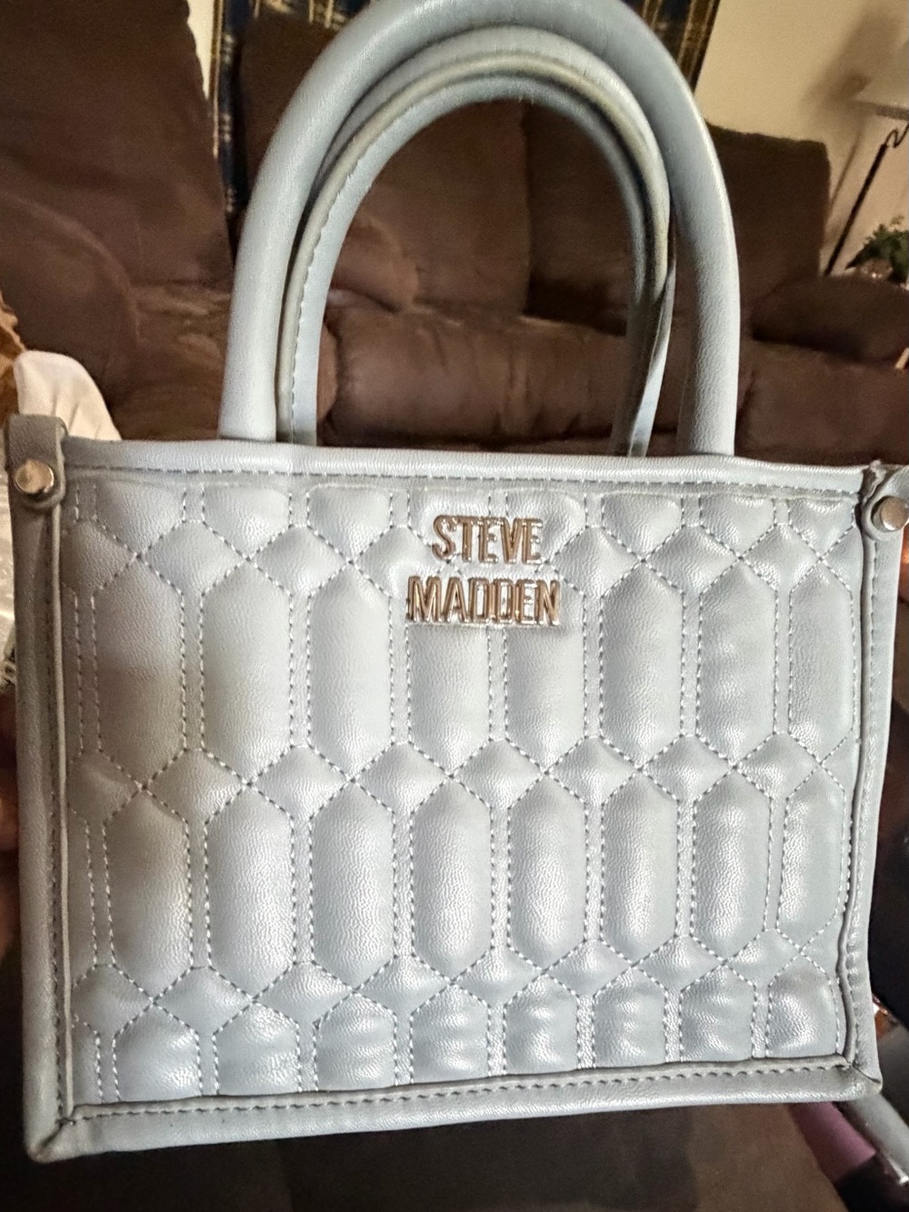 Steve Madden Quilted Gray Satchel with Silver Logo